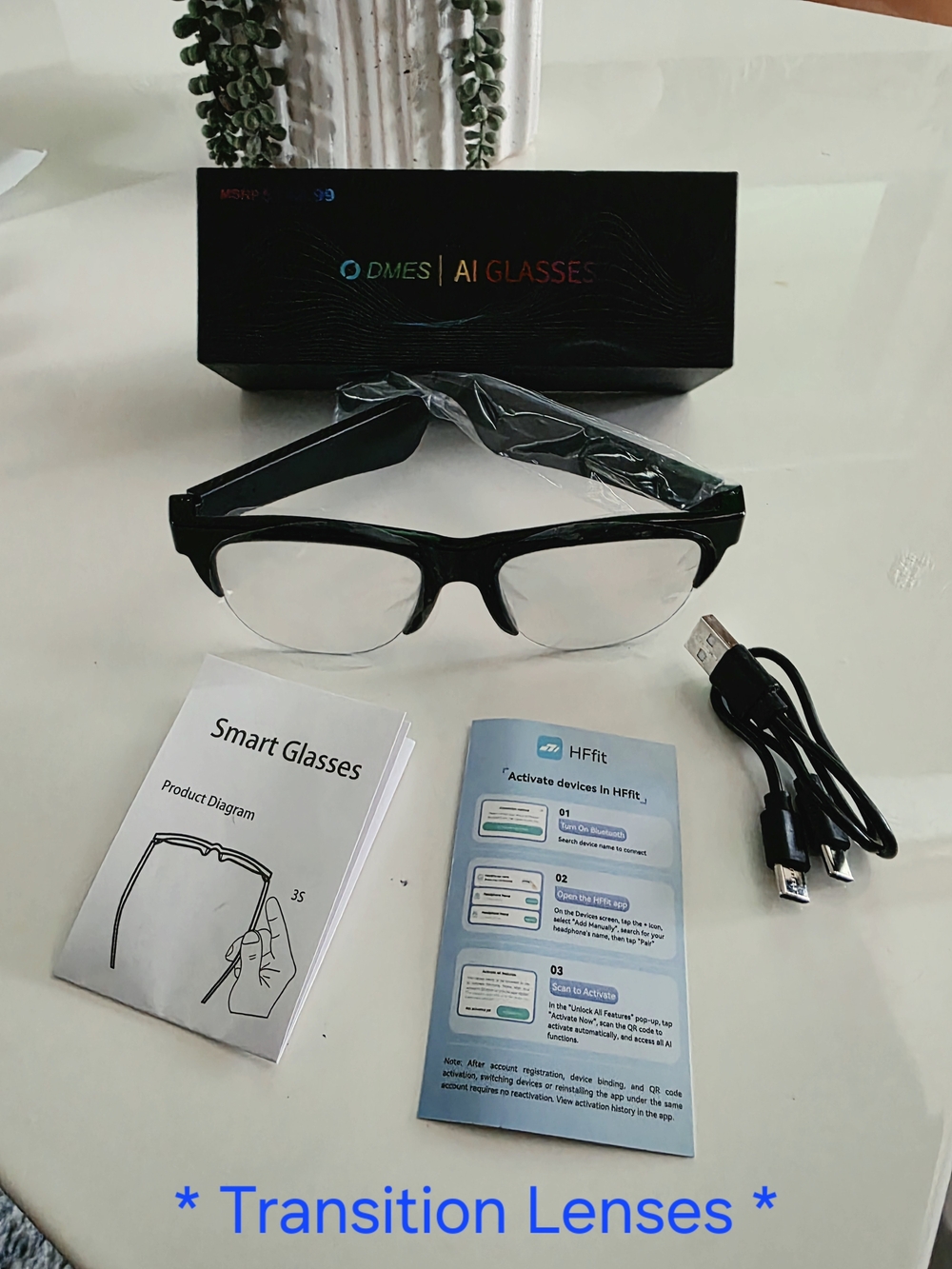 NIB AI Glasses - Black Smart Glasses with Transition Lenses